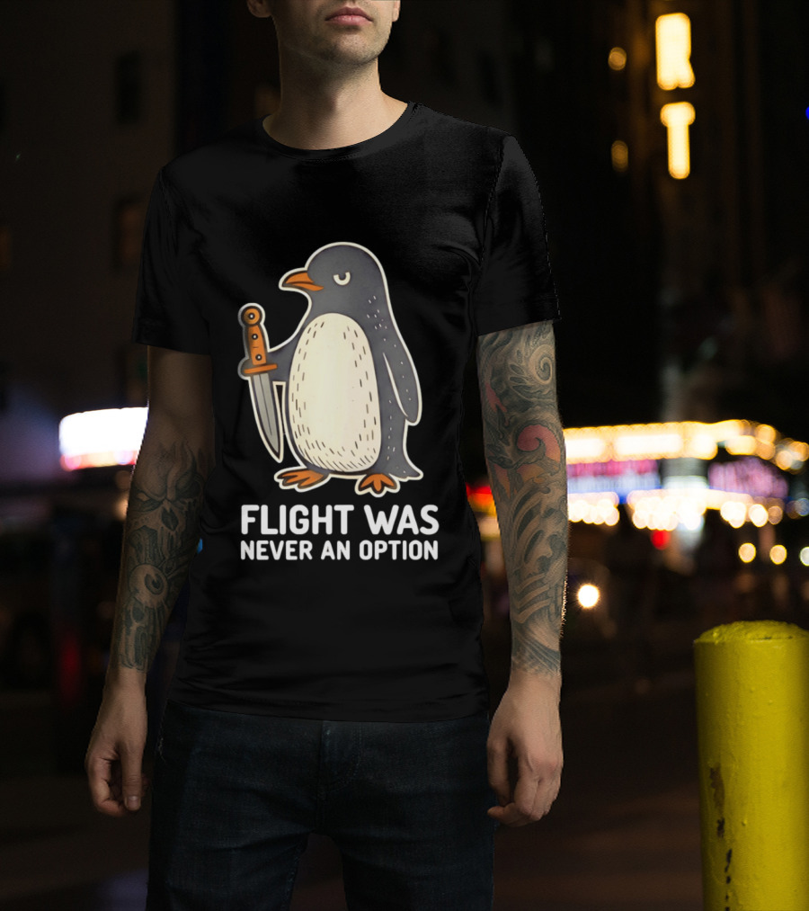 Flight Was Never An Option Cartoon Penguin With Sword T-Shirt