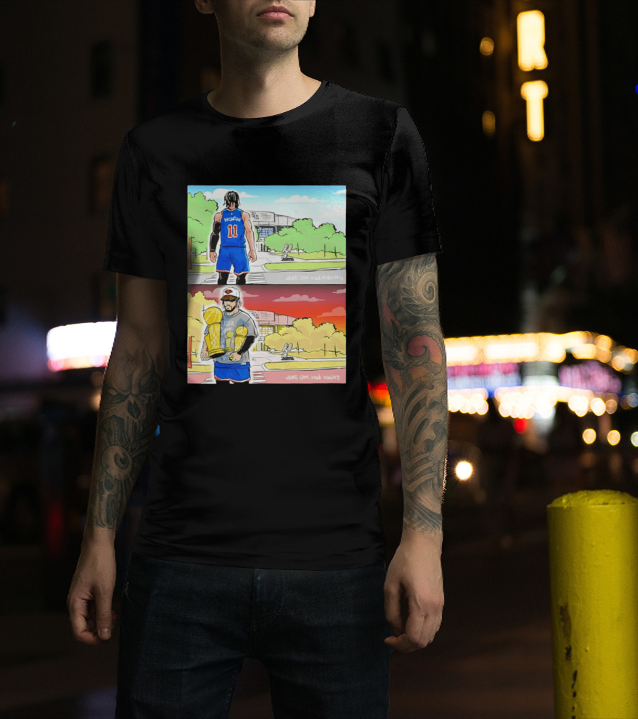 Maki Brunson NY Knicks Jalen Brunson NBA Champs June 13th Morning Night Trophy Comic T-Shirt