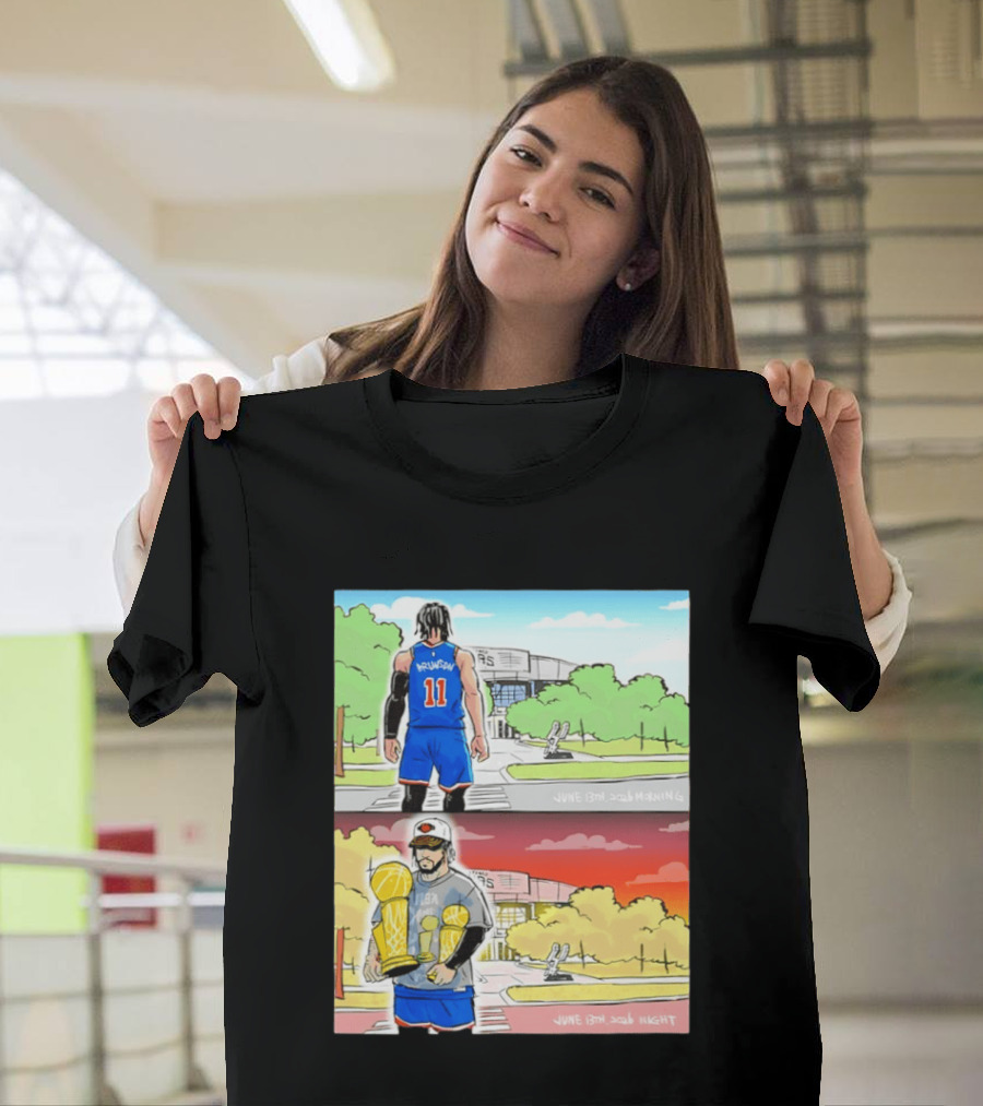 Maki Brunson NY Knicks Jalen Brunson NBA Champs June 13th Morning Night Trophy Comic T-Shirt