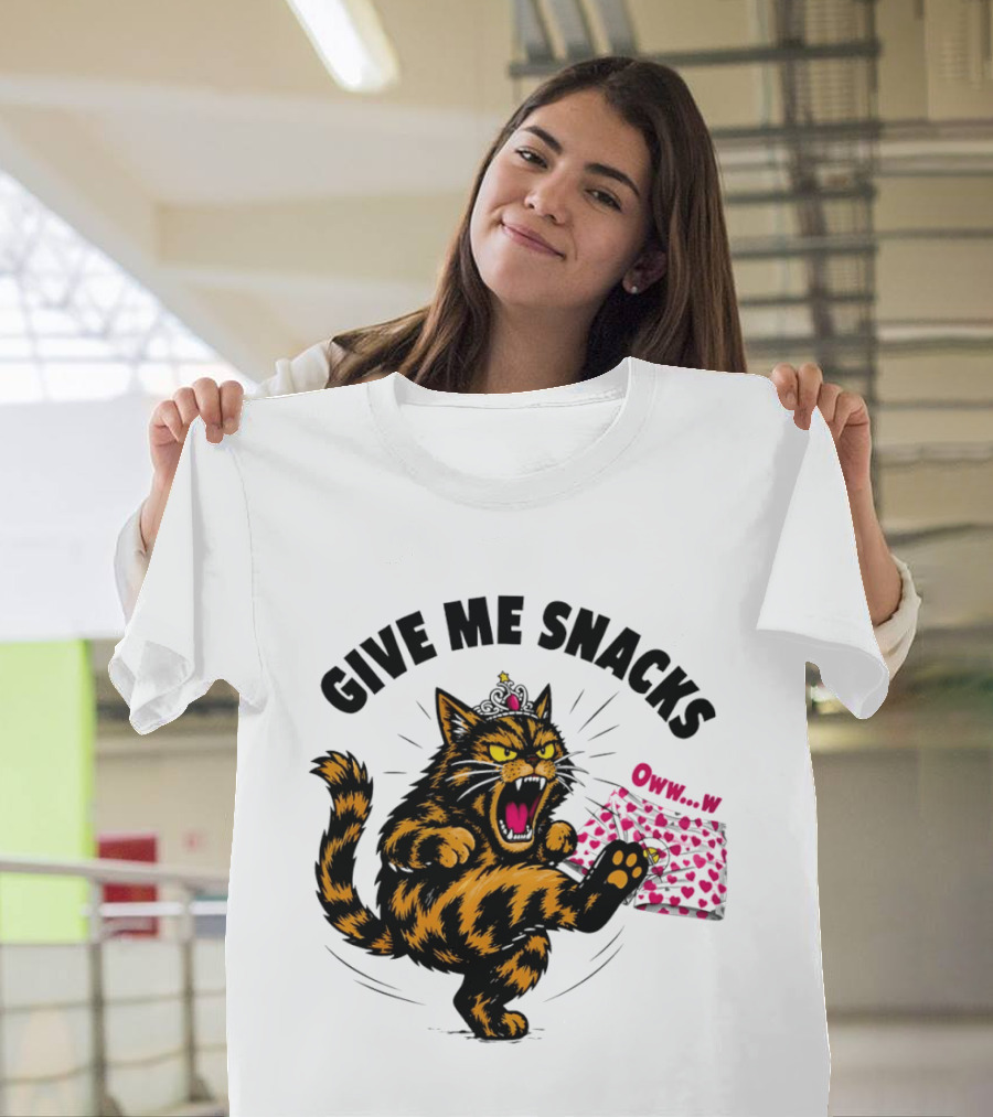 Cat Crown Give Me Snacks Owww W Wild Feline Fun T-Shirt