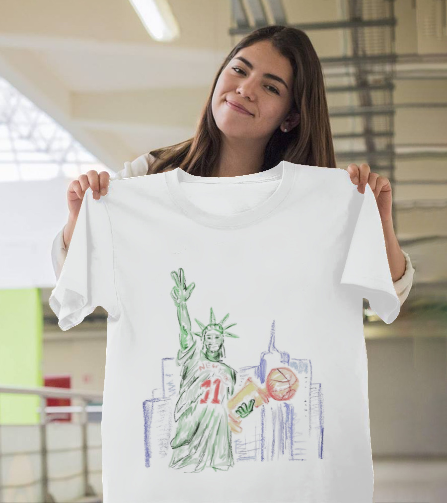 New York Jalen Brunson 11 Statue Of Liberty Basketball Trophy Wackjumper X Niko T-Shirt