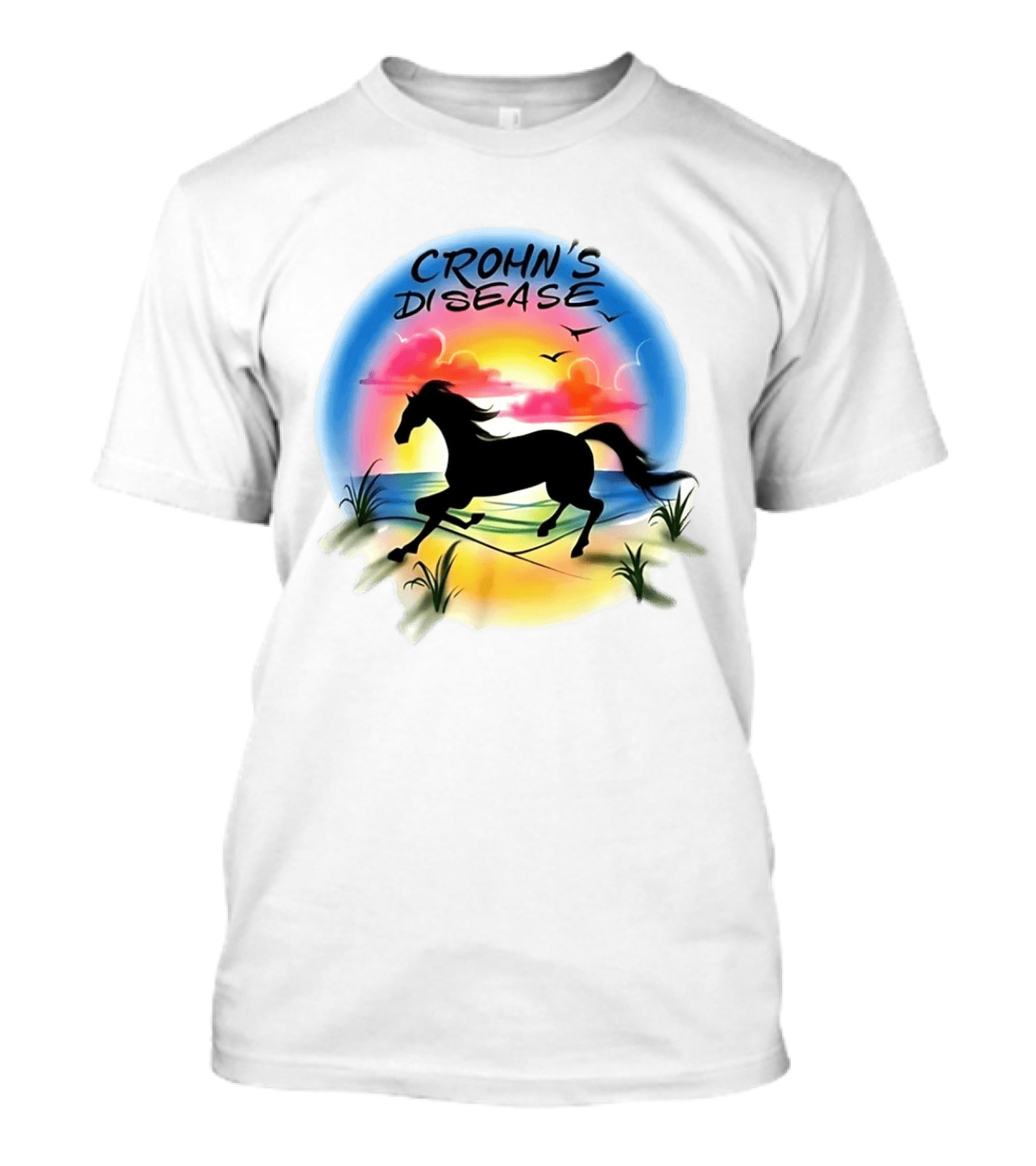 Crohn's Disease Horse Silhouette Beach Sunset Scene T-Shirt