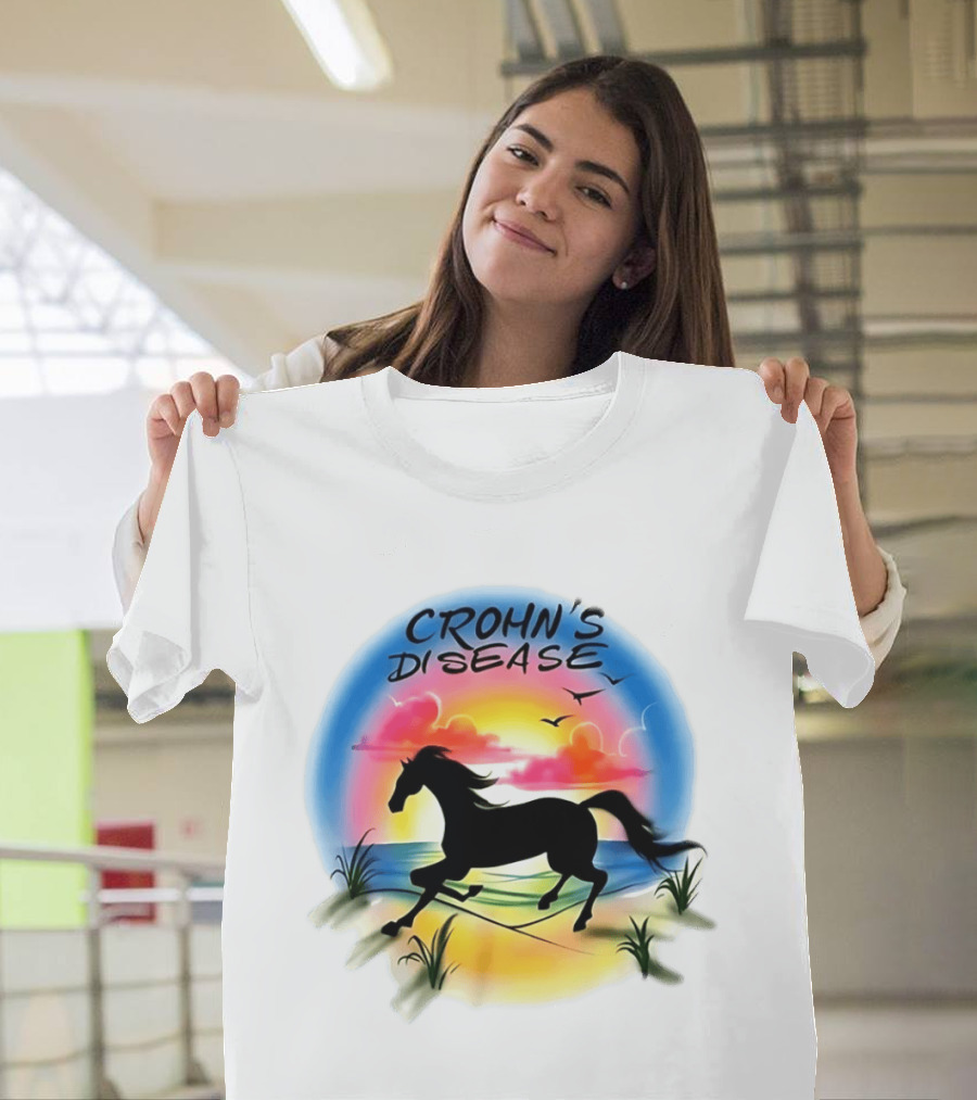 Crohn's Disease Horse Silhouette Beach Sunset Scene T-Shirt