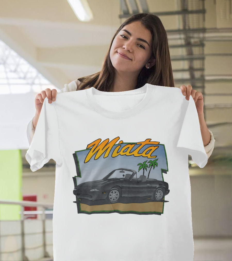 Miata Mazda NA Roadster Convertible With Palm Trees Beach Scene T-Shirt