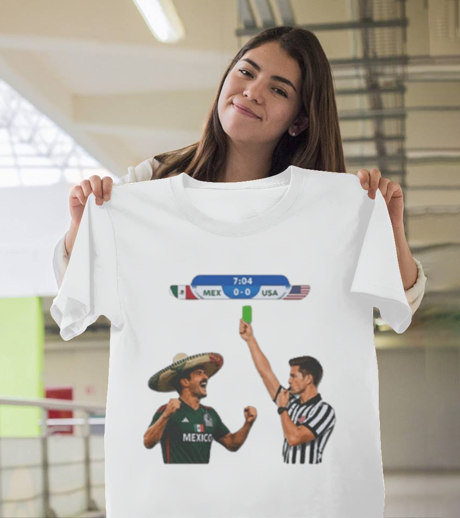 Mexico USA Soccer Rivalry Green Card Referee Moment T-Shirt