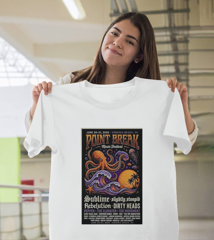 Point Break Music Festival 2026 Virginia Beach Sublime Slightly Stoopid Rebelution Dirty Heads Pepper T-Shirt