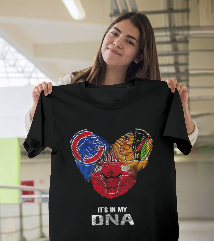 Chicago Blackhawks Bulls Cubs It's In My DNA Fingerprint Logos T-Shirt