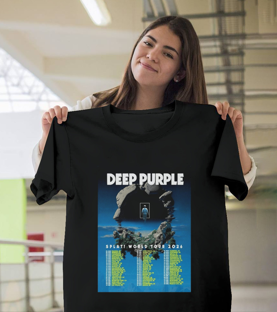 Deep Purple Splat World Tour 2026 Schedule And Dates Raleigh To Mexico City T-Shirt