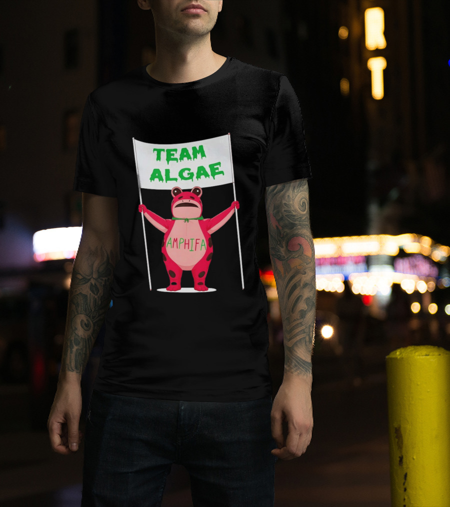 Team Algae Amphifa Frog Holding Banner T-Shirt