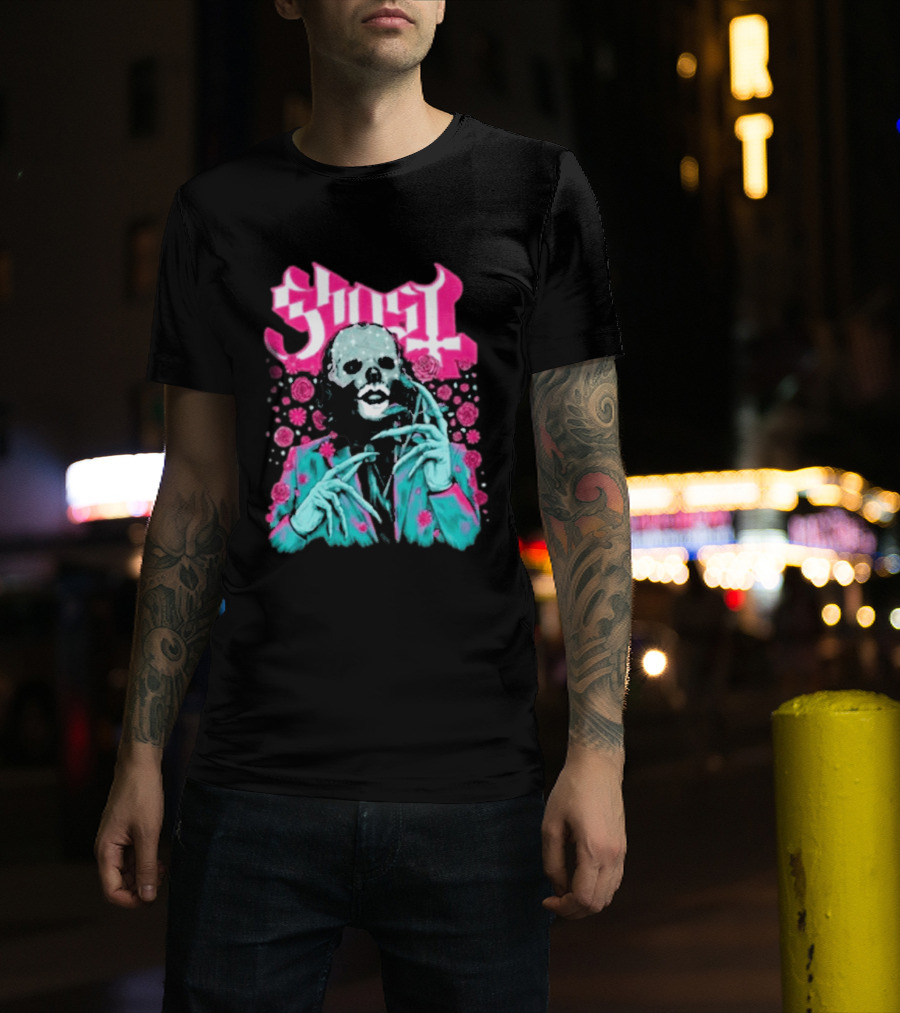Ghost Band Summer 2026 Exclusive Floral Lachryma Pink Roses Skull T-Shirt