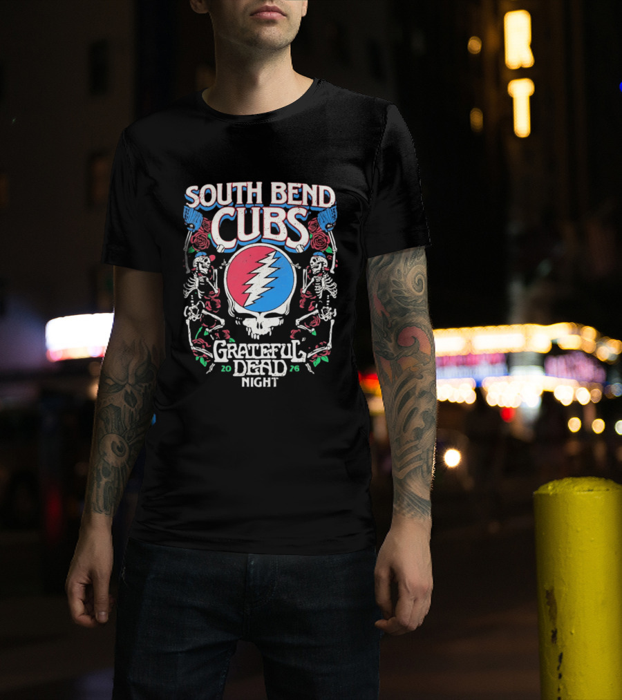 South Bend Cubs 2026 Grateful Dead Night Steal Your Face Baseball Skeleton T-Shirt