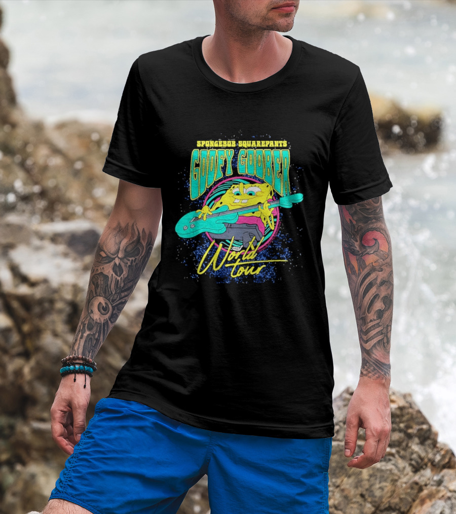 Sponge SquarePants Goofy Goober World Tour Rocking Out With Guitar T-Shirt