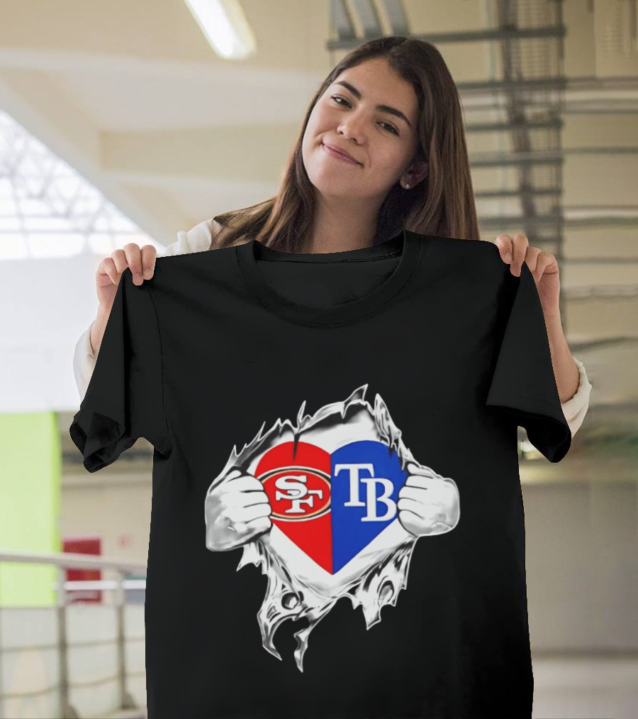 Tampa Bay Rays And San Francisco 49ers Heart Rip T-Shirt