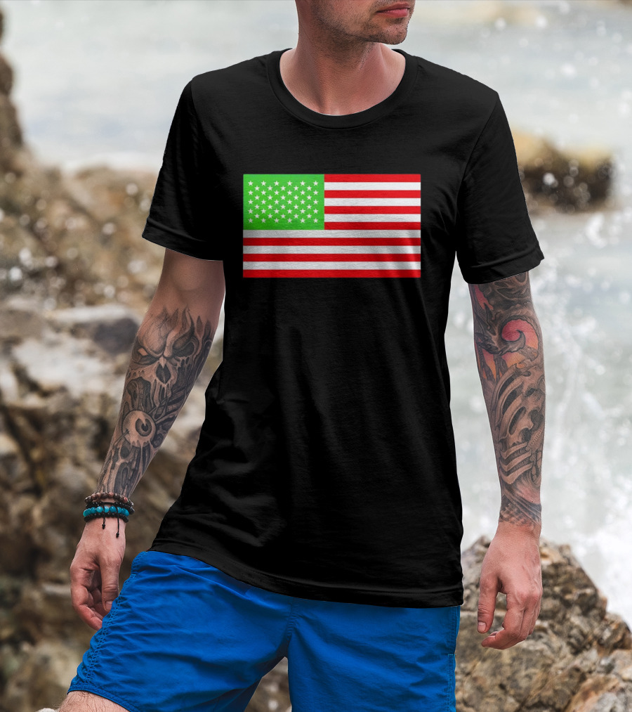 Team Algae Reflecting Pond Green Stars United States National Flag USA 4th Of July T-Shirt