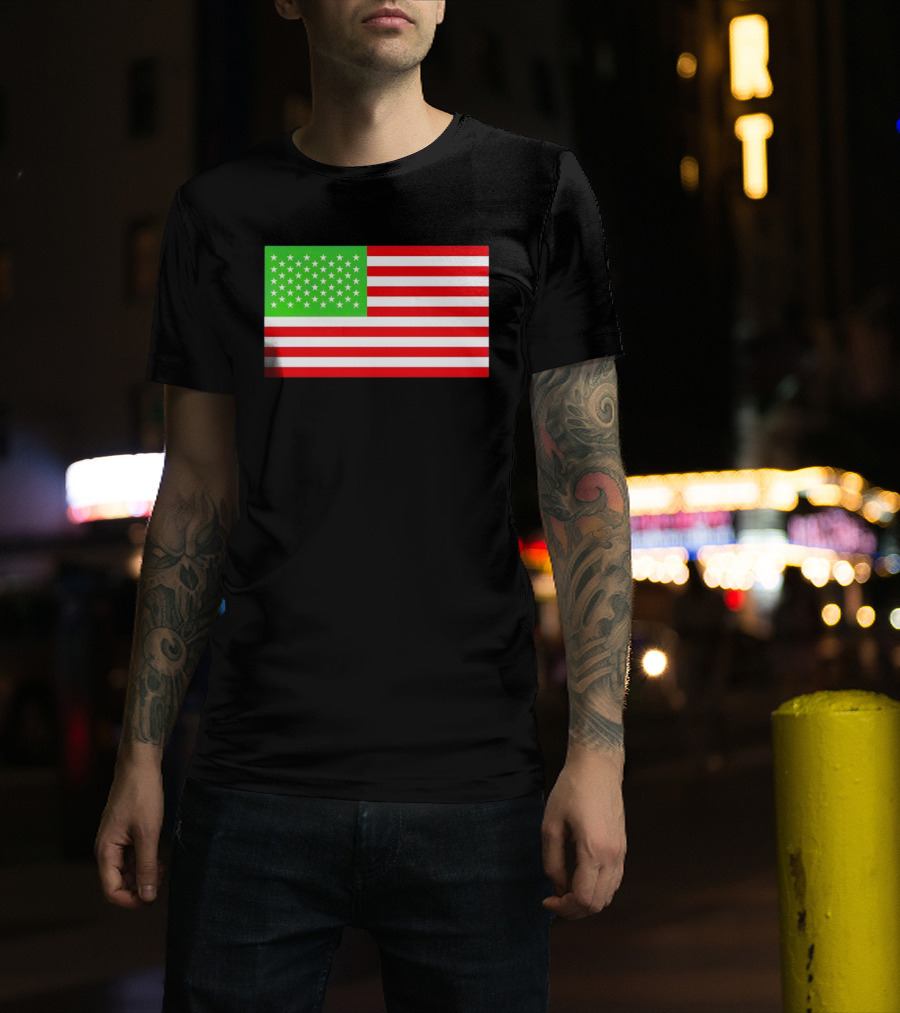 Team Algae Reflecting Pond Green Stars United States National Flag USA 4th Of July T-Shirt
