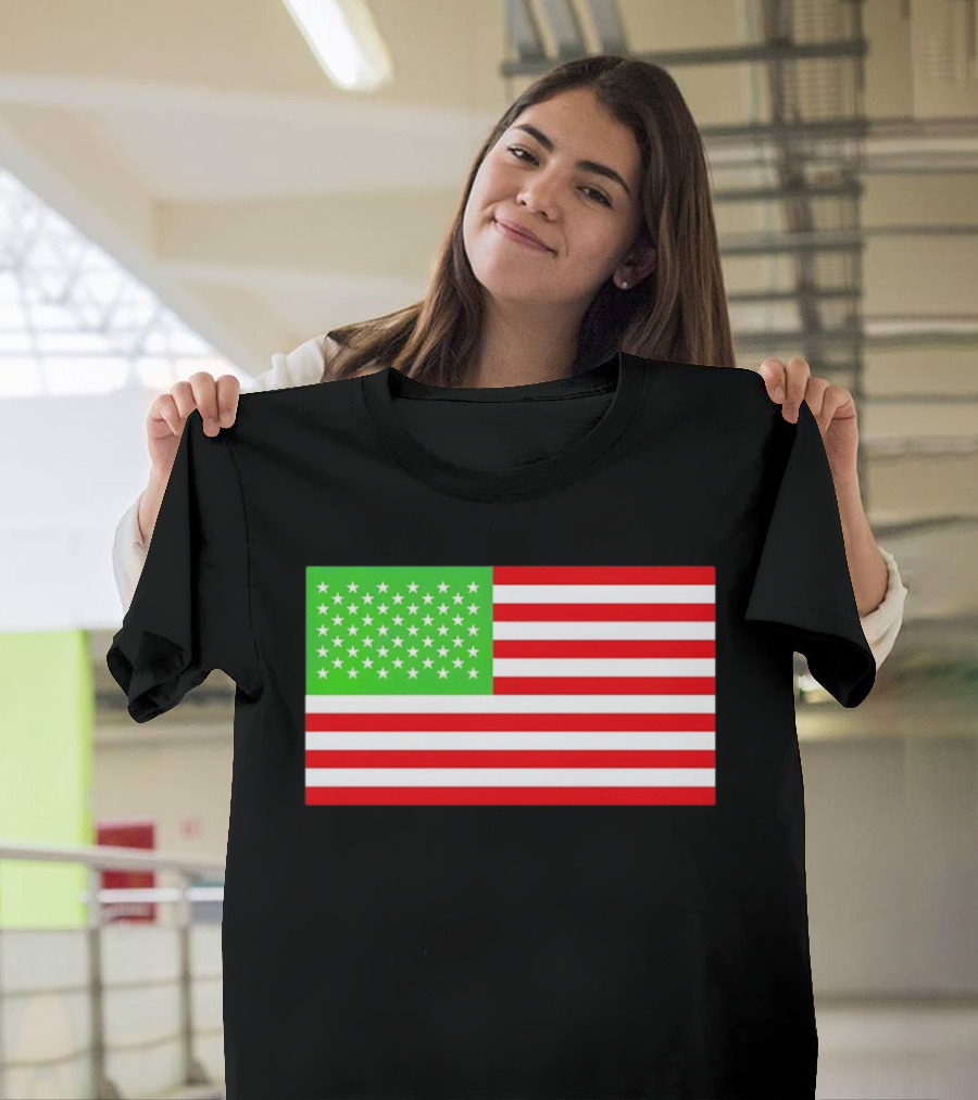 Team Algae Reflecting Pond Green Stars United States National Flag USA 4th Of July T-Shirt