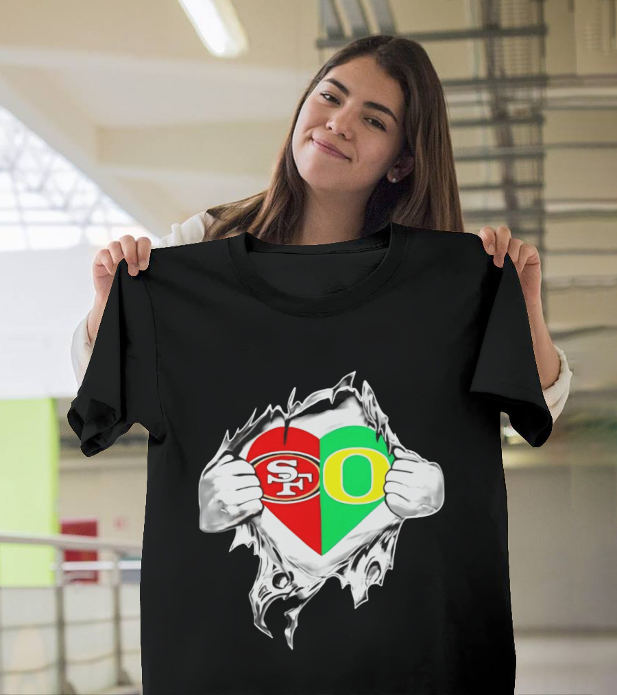 Oregon Ducks San Francisco 49ers Heart Style Logos T-Shirt