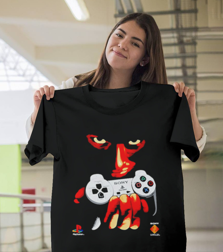 Sony PlayStation Controller 1996 Classic Design With Iconic Red Monster Hand T-Shirt