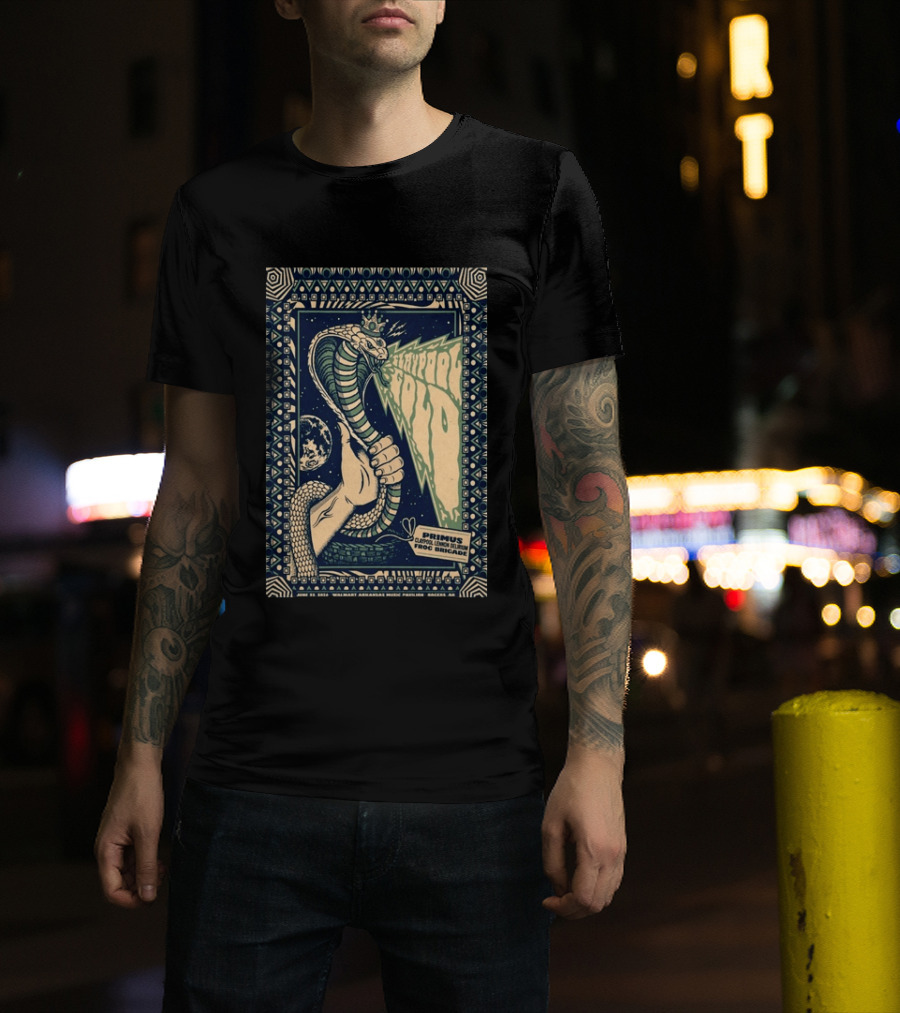 Primus June 17 2023 Walmart Arkansas Amphitheater Clapool Lennon Delirium Frog Brigade Concert Snake Earth T-Shirt