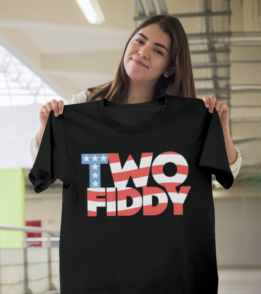 Two Fiddy American Flag Red White Blue Stars Stripes T-Shirt