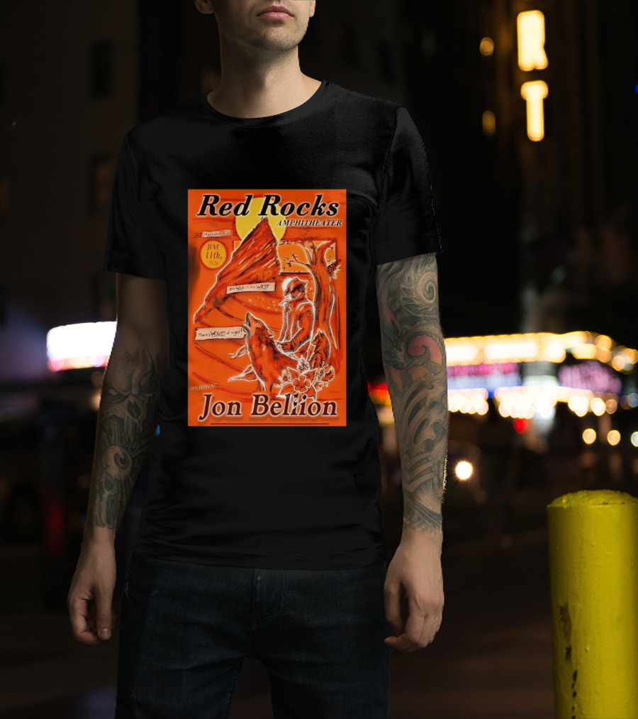 Red Rocks Amphitheater Jon Bellion Concert June 11th 2026 Cowboy And Wolf In Wild West Morrison Colorado T-Shirt
