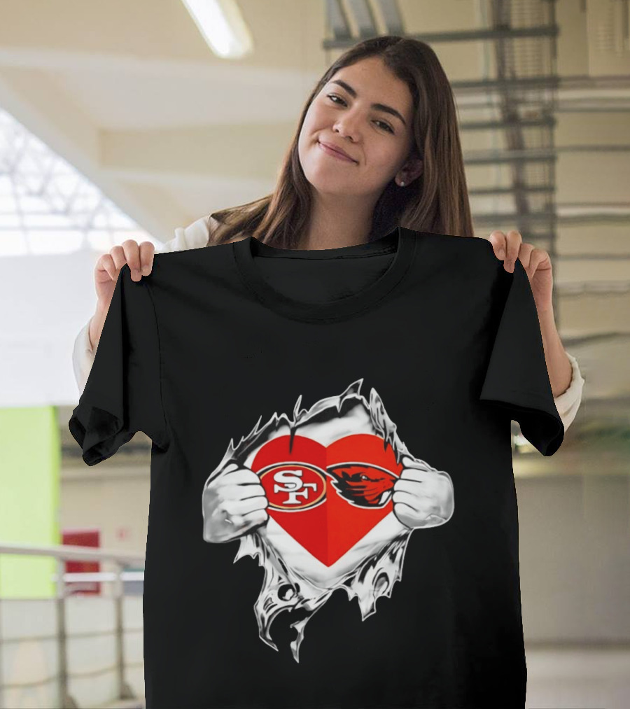 San Francisco 49ers Oregon State Beavers Heart Scratch T-Shirt