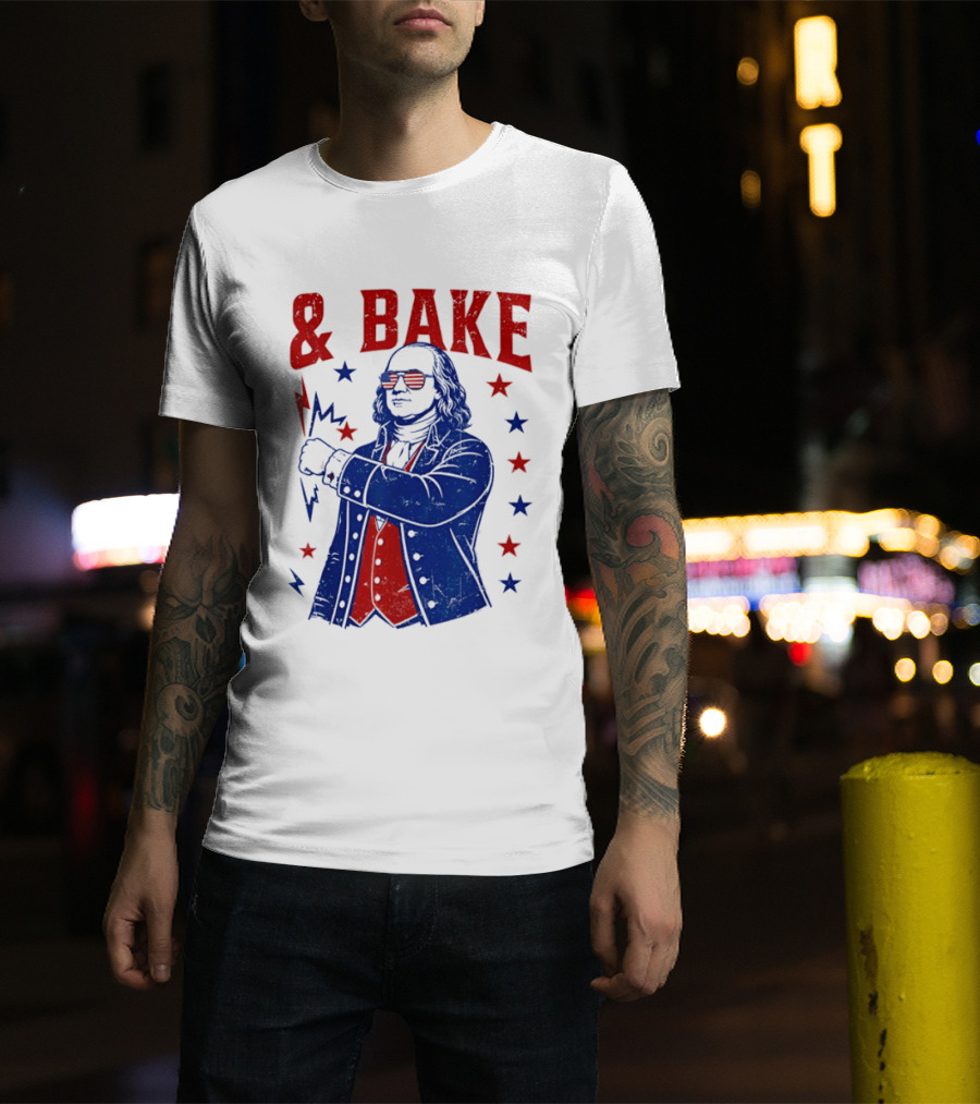 USA Benjamin Franklin Bake American Flag Sunglasses Stars T-Shirt