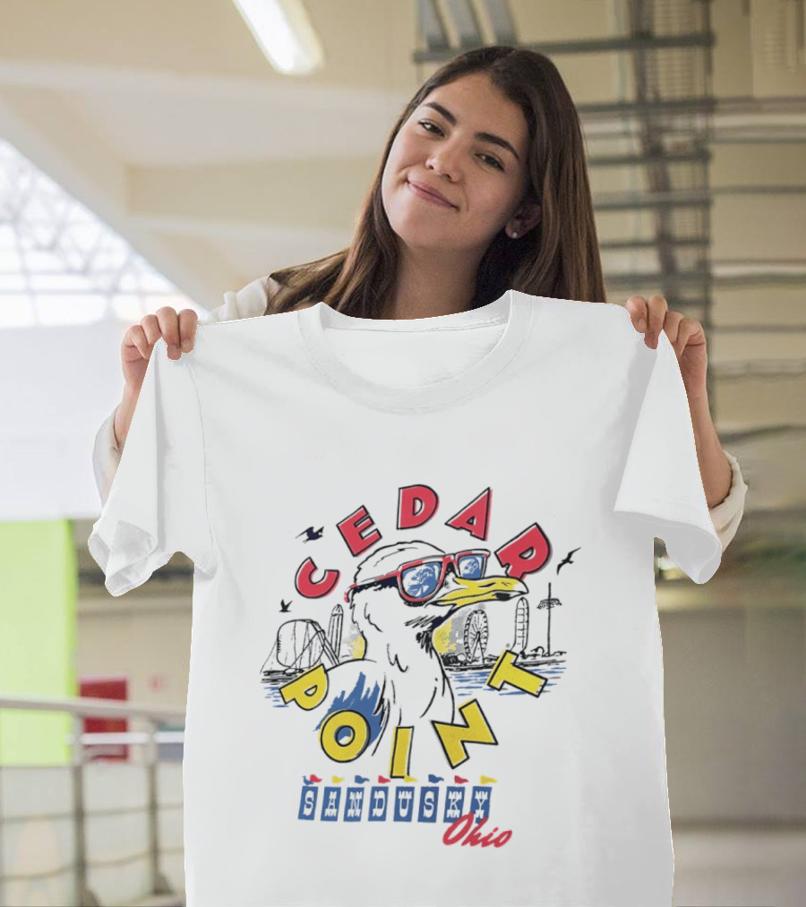 Cedar Point Seagull Sunglasses Sandusky Ohio Retro Amusement Park Vibes T-Shirt