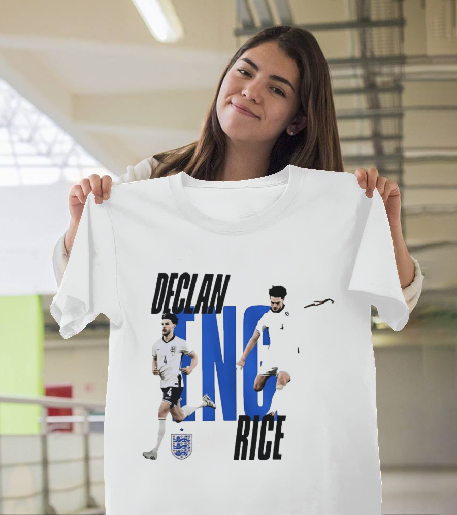 Declan Rice England National Football Team Player Action With Team Crest And ENG Letters T-Shirt