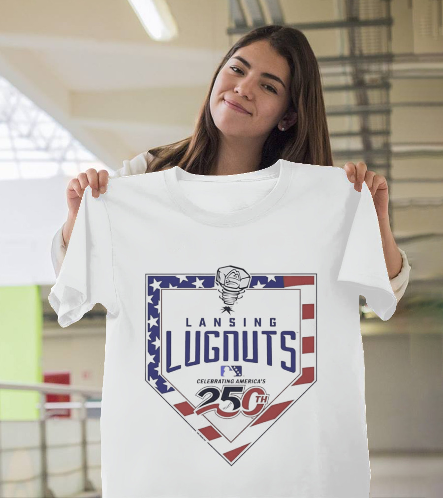 Lansing Lugnuts Celebrating America's 250th Anniversary 25th Logo USA Flag T-Shirt