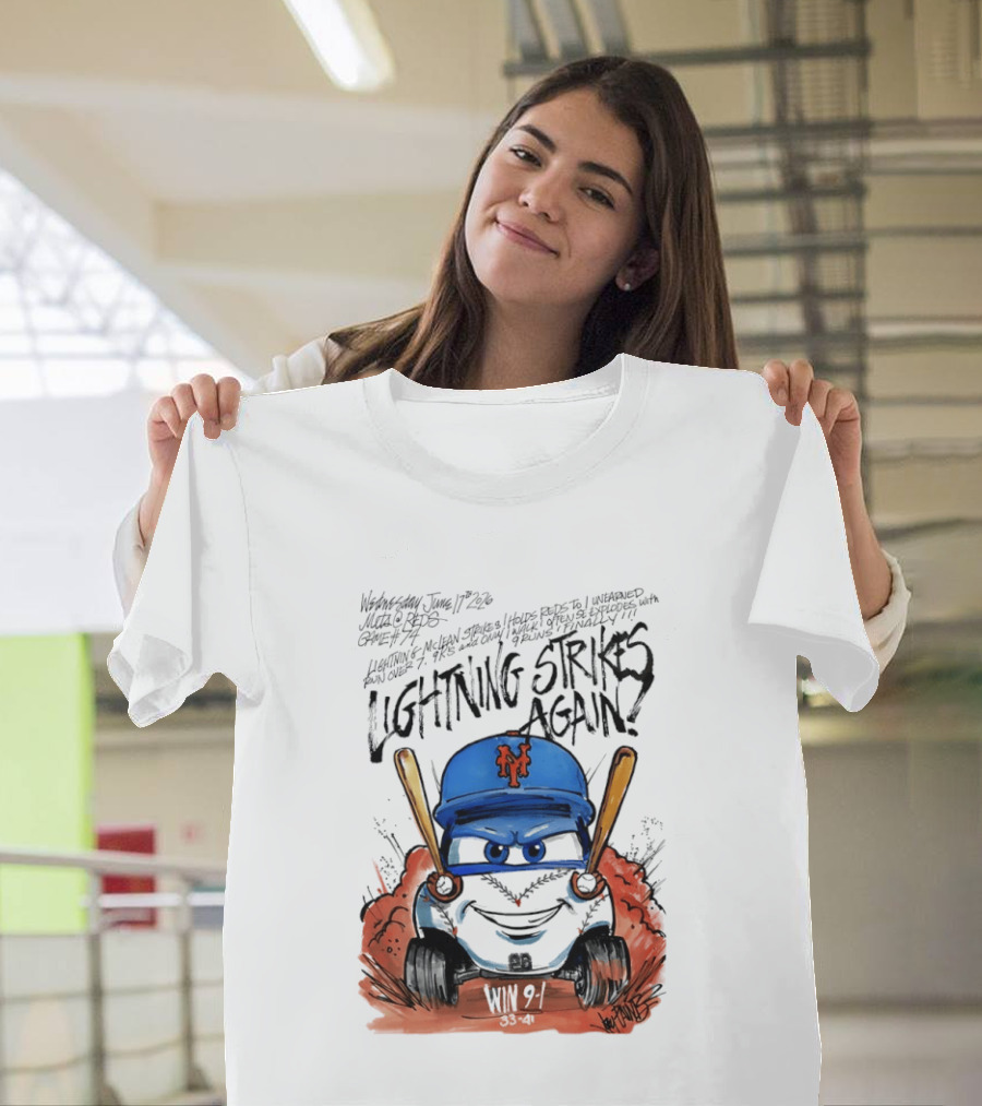 Mets Nolan McLean Baseball Lightning Strikes Again June 17 NYC T-Shirt