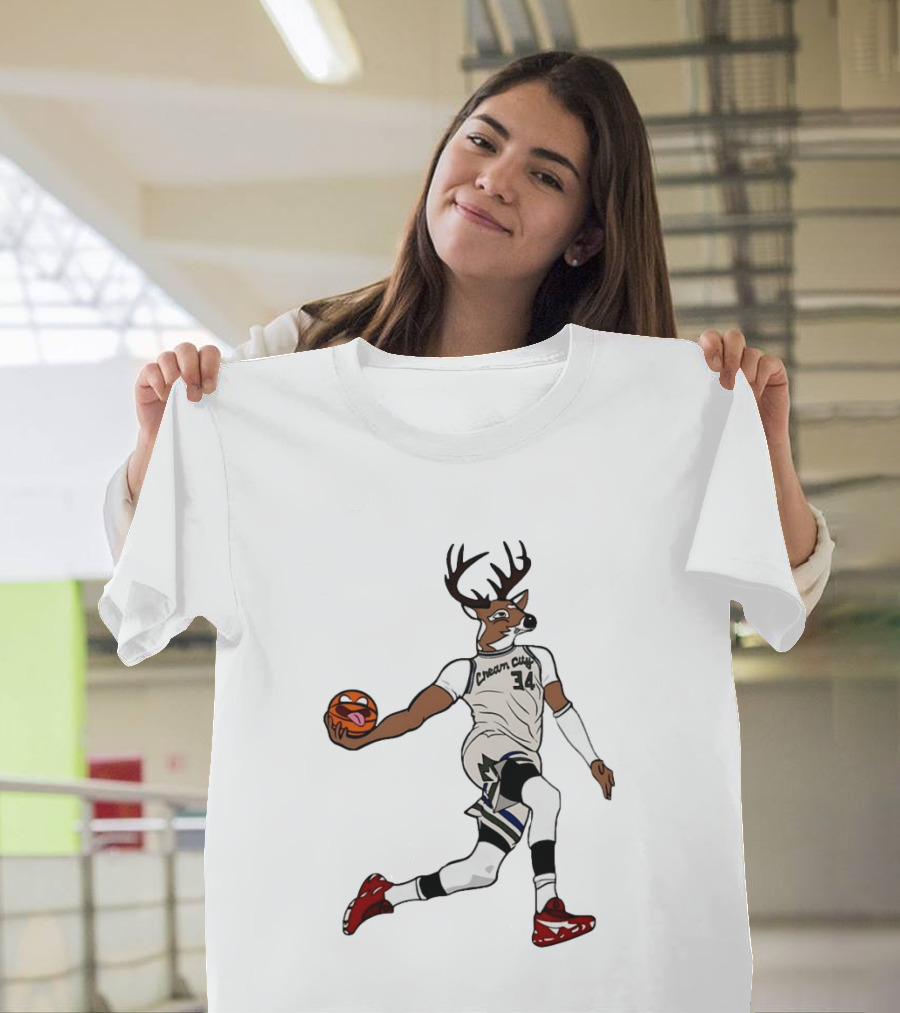 Milwaukee Bucks Cream City 34 Deer Basketball T-Shirt