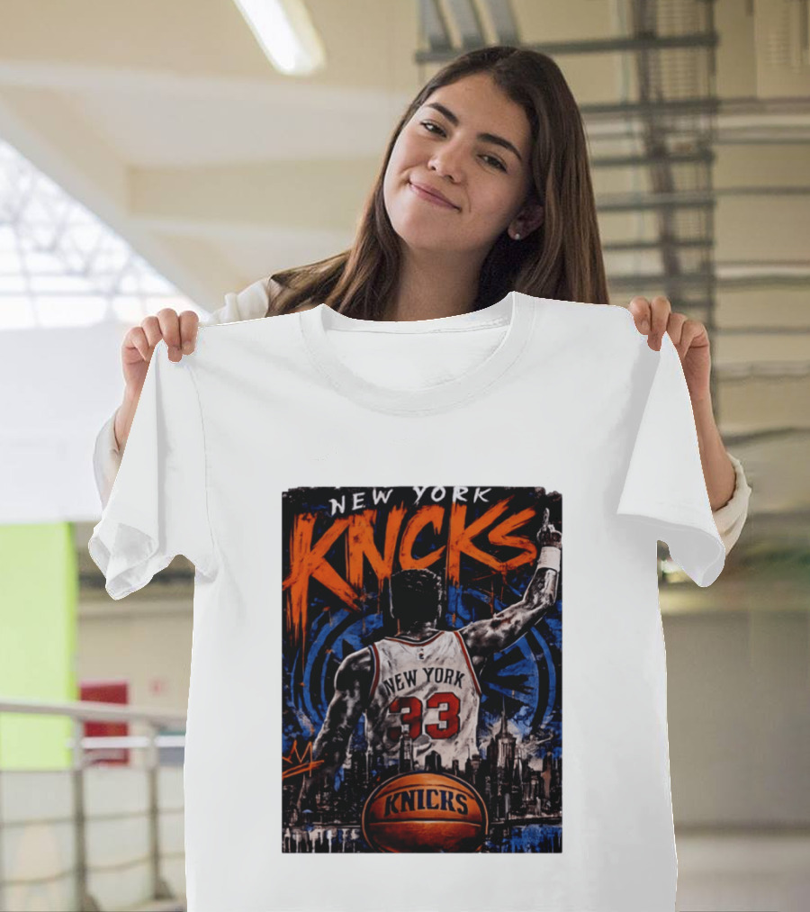 New York Knicks Ewing 33 City Skyline Basketball T-Shirt