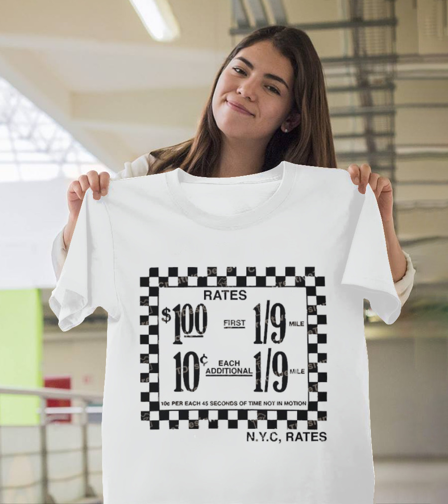 Samara Weaving New York Taxi Rates Vintage Fare Checkerboard Frame T-Shirt
