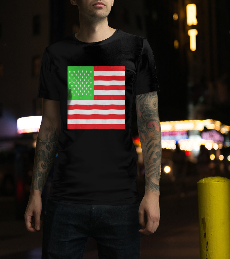 American Flag Green And Red Color Variant Stars And Stripes T-Shirt