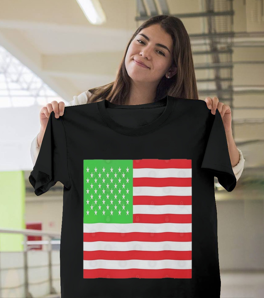 American Flag Green And Red Color Variant Stars And Stripes T-Shirt
