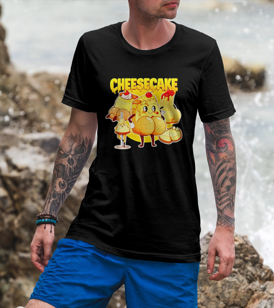 Cheesecake Delicious Cartoon Characters With Cherry And Whipped Cream T-Shirt