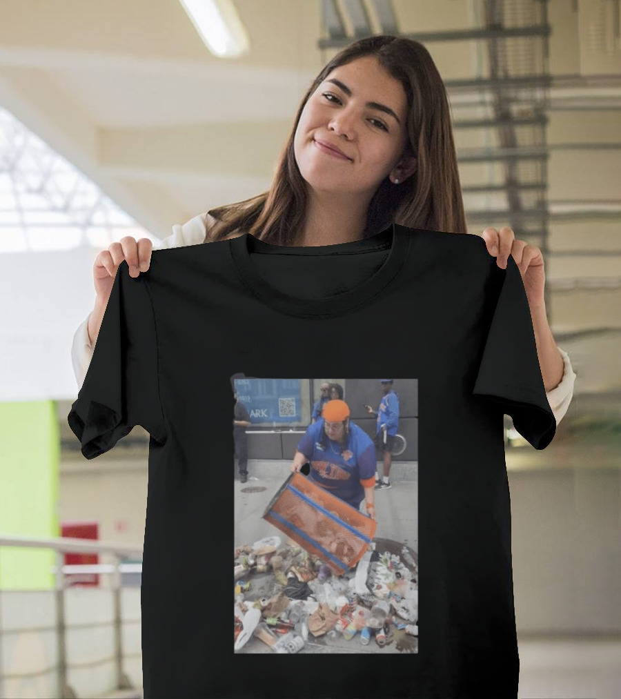 Knicks Dei Angie Trashcan Cleanup Team Fan Spirit Trash Pile T-Shirt