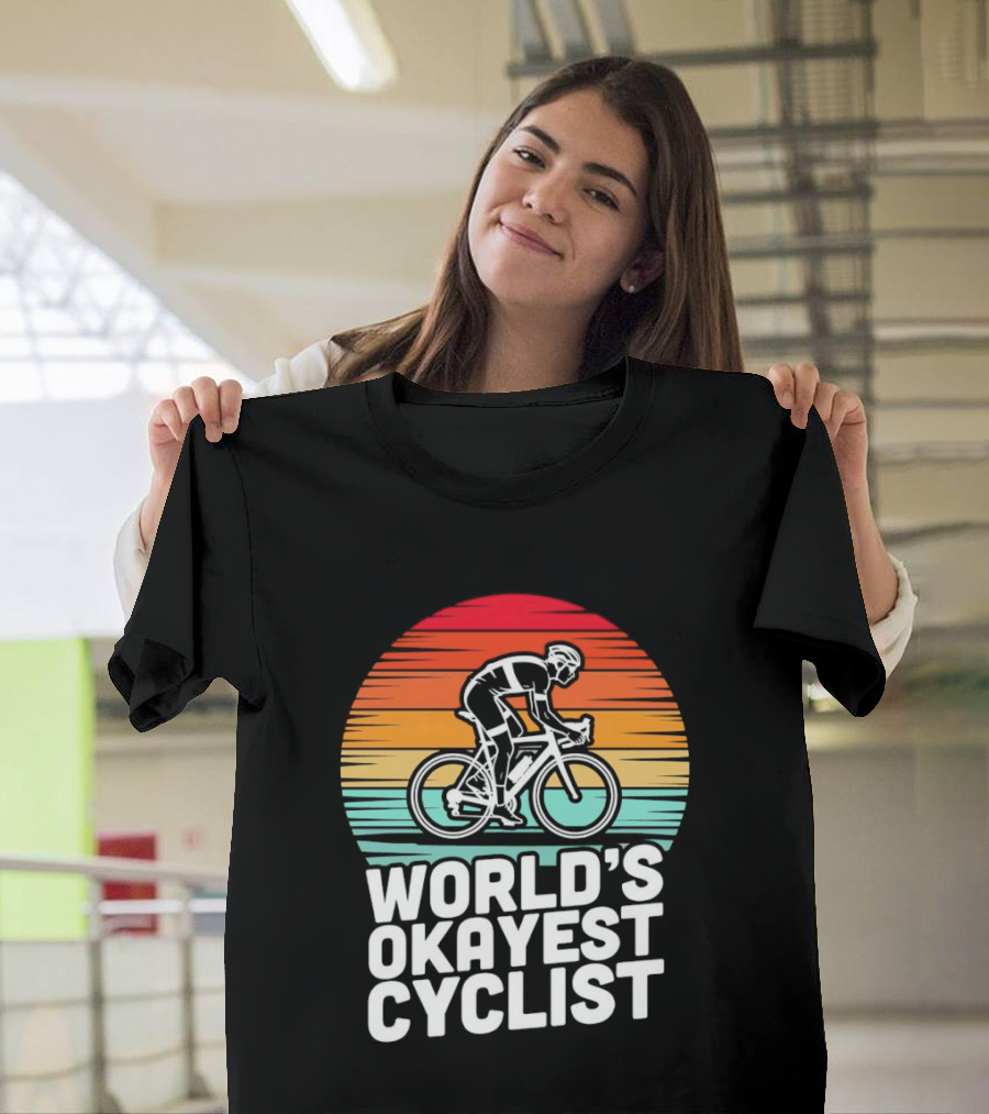World's Okayest Cyclist Sunset Bicycle T-Shirt