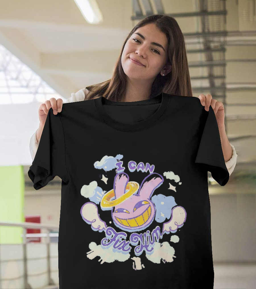 I Can Fix Him Creepy Purple Rabbit Halo Wings T-Shirt