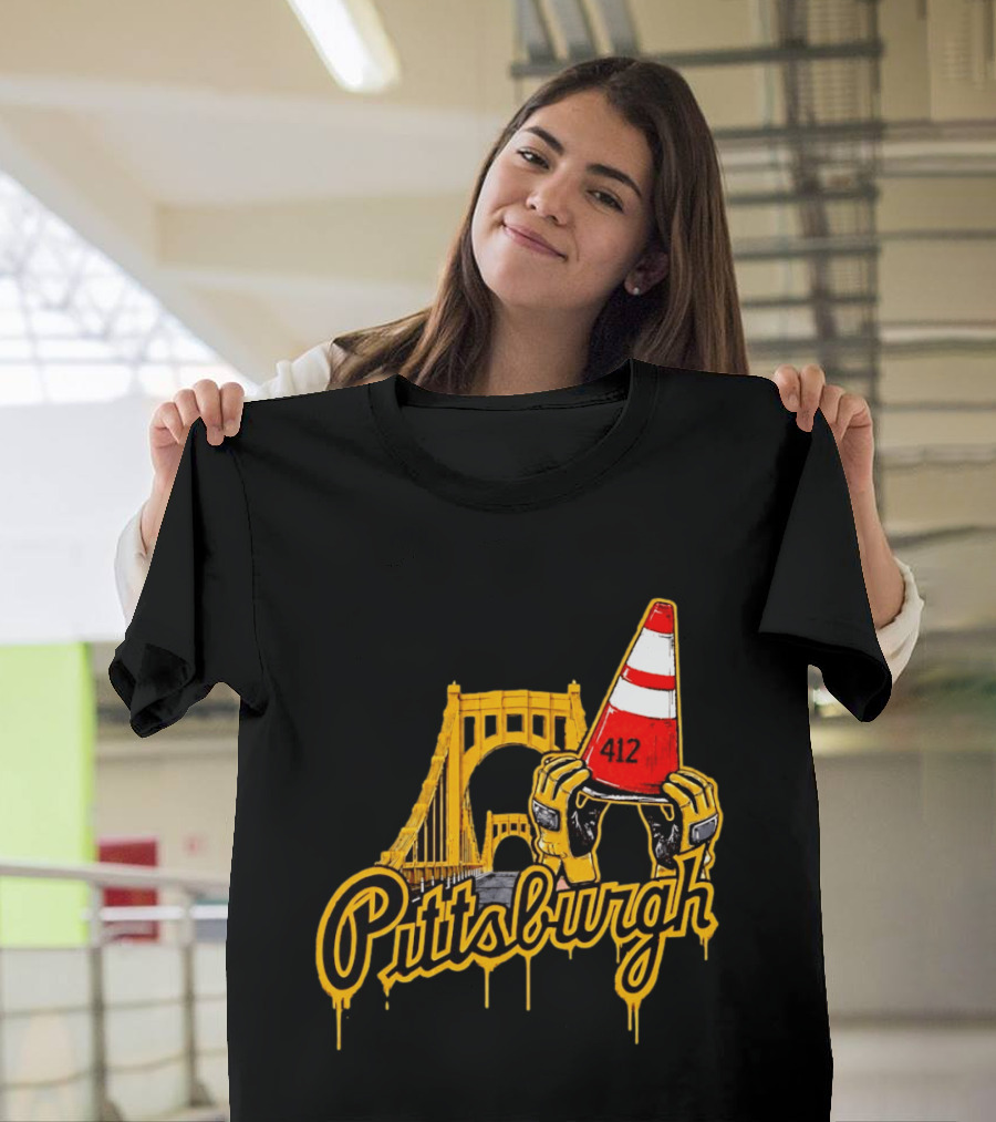 Pittsburgh 412 Construction Cone Bridge T-Shirt