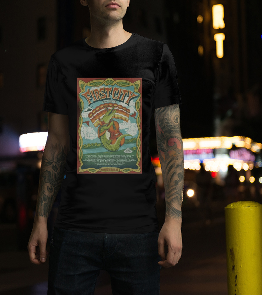 September 24th 26th 2026 First City Music Festival Vincennes IN Crocodile Playing Banjo T-Shirt