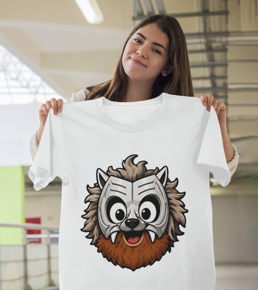Werewolf Mask Cartoon With Adorable Big Eyes And Fangs T-Shirt
