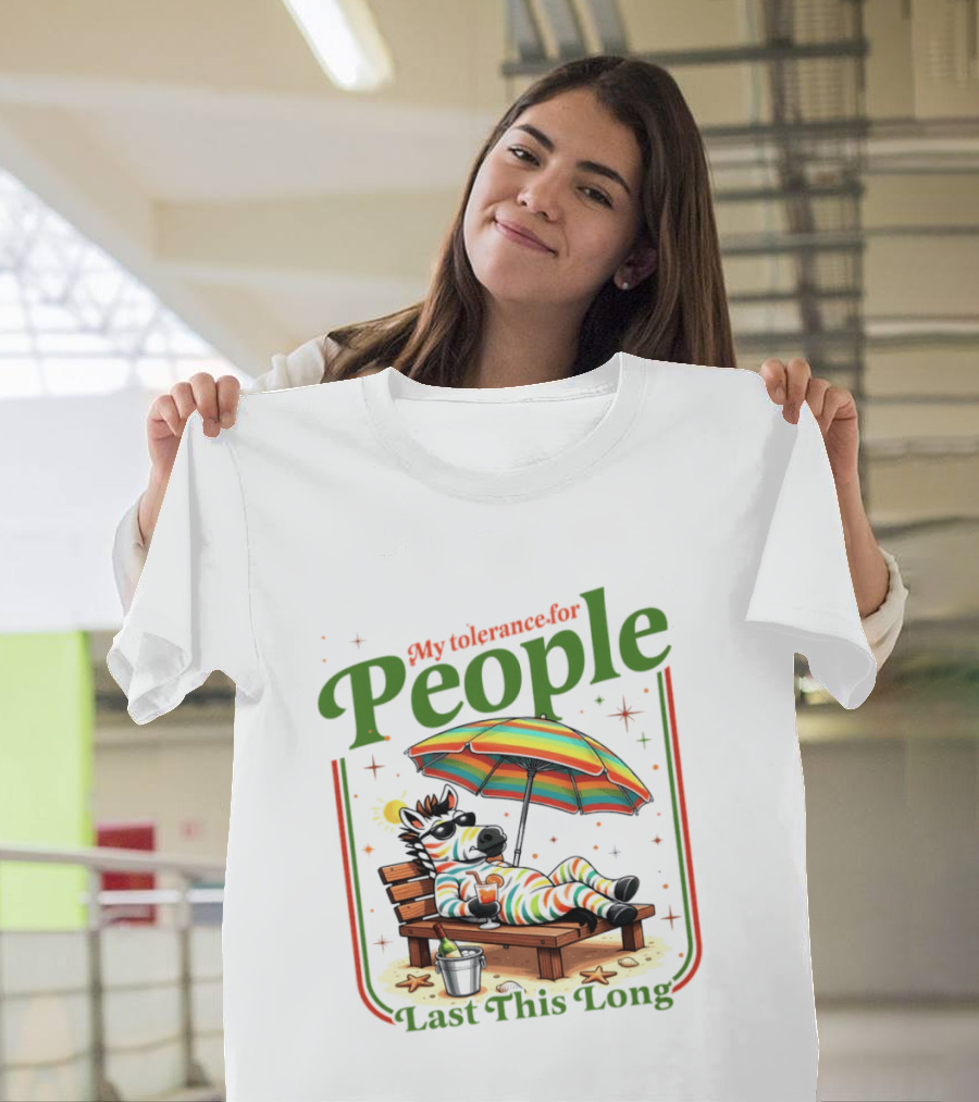 Zebra My Tolerance For People Star Sun Umbrella Relaxing Beach Scene T-Shirt