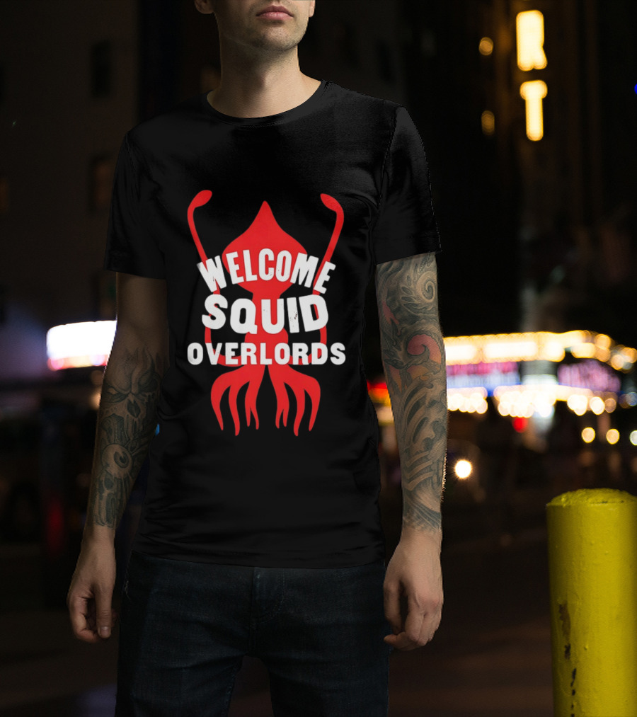 Welcome Squid Overlords Red Kraken Marine Life Ocean Biology T-Shirt