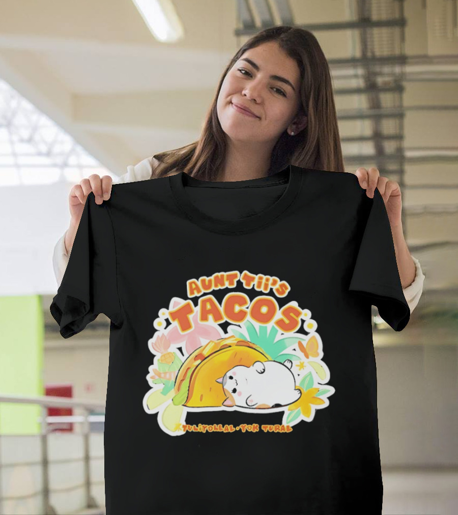 Aunt Tii's Tacos Cat Tulitollal Yok Tural Vibrant Fiesta Floral Burst T-Shirt
