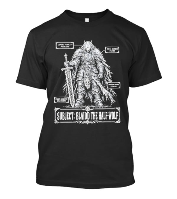 Blaidd Half Wolf Diagram Giant Sword Layered Fur Combat Form Analysis T-Shirt
