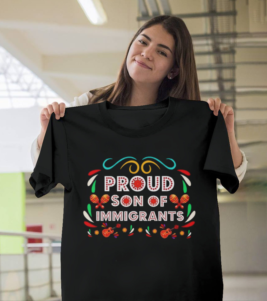 Proud Son Of Immigrants Maracas And Guitars Vibrant Fiesta T-Shirt