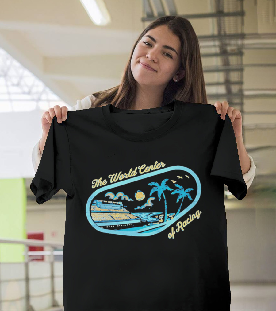 Daytona International Speedway The World Center Of Racing With Sunset And Palm Trees T-Shirt