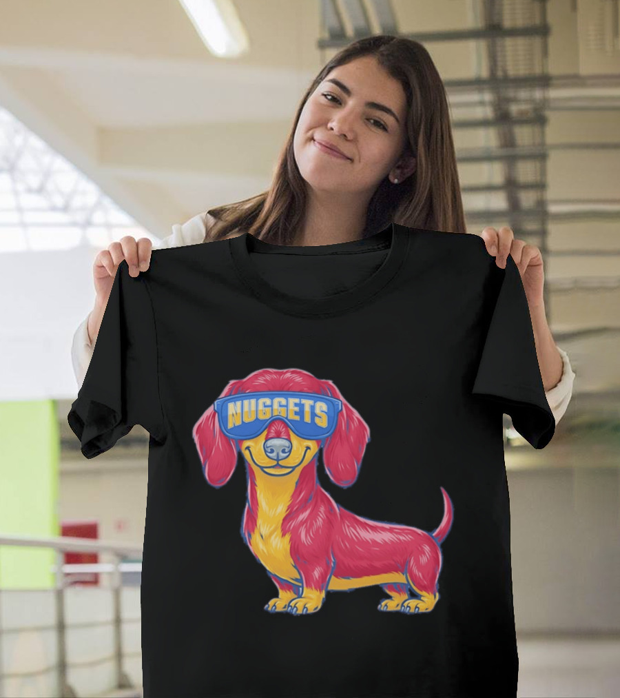 Denver Nuggets Dachshund Dog Wearing Oversized Glasses T-Shirt